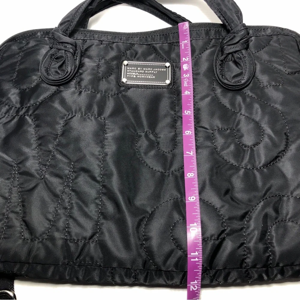 Marc By Marc Jacobs Black Quilted Logo Nylon Laptop Bag Crossbody Messenger
